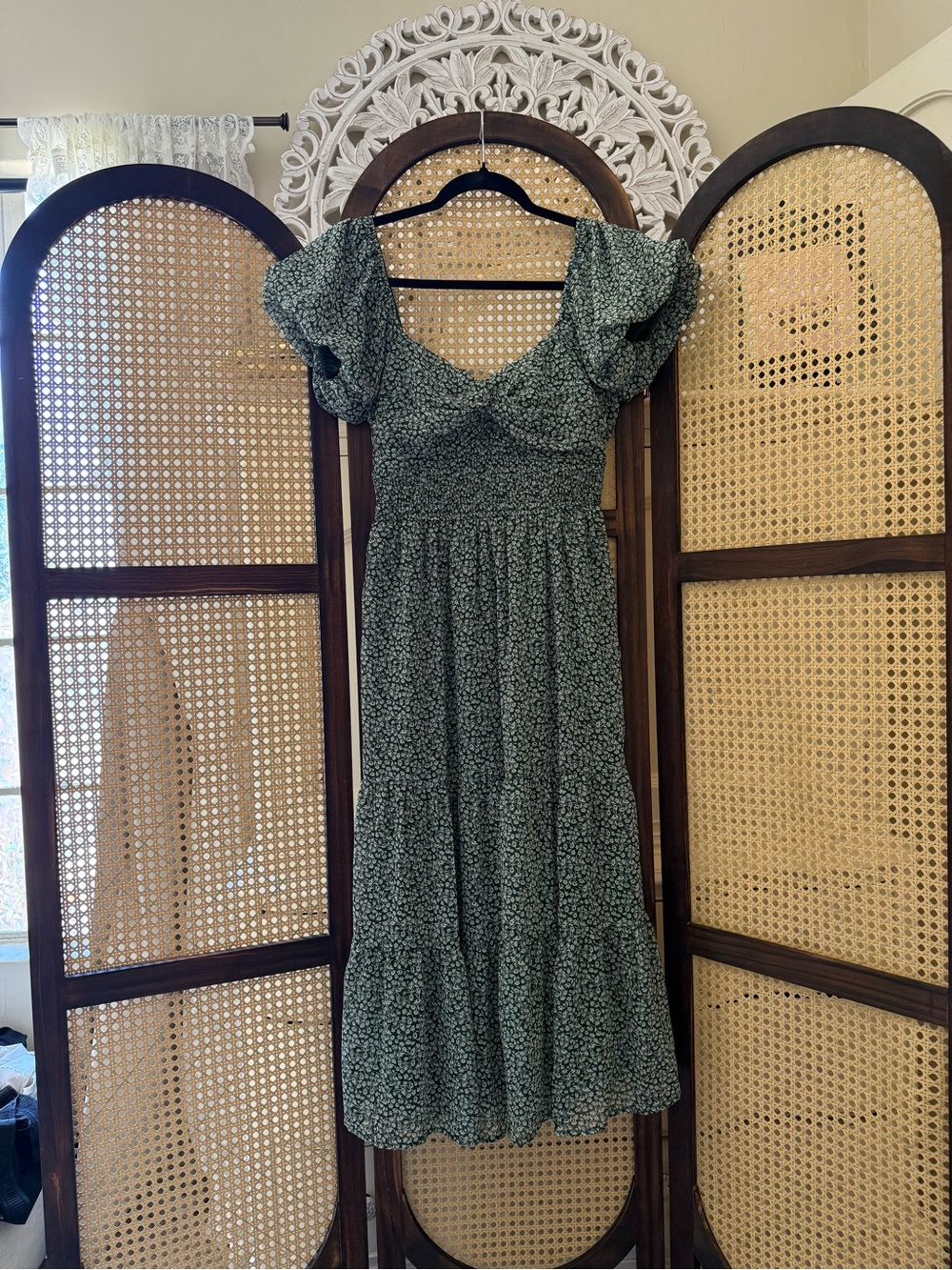 Trixxi Green Floral Maxi Dress with Puff Sleeves